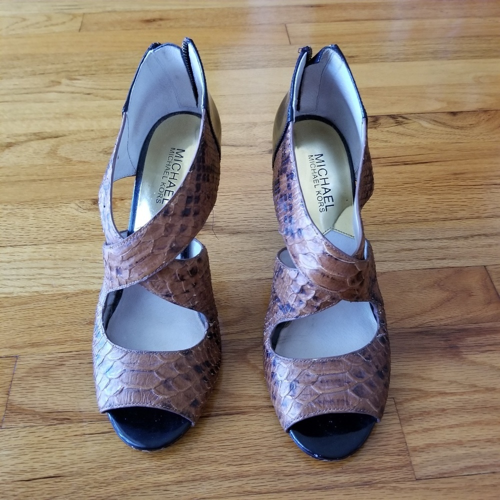 Michael Kors faux snake and patent leather heels